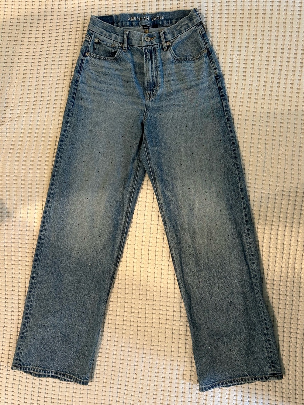 The AE Strigid Curvy Super High-Waisted Baggy Straight - rhinestone accents
